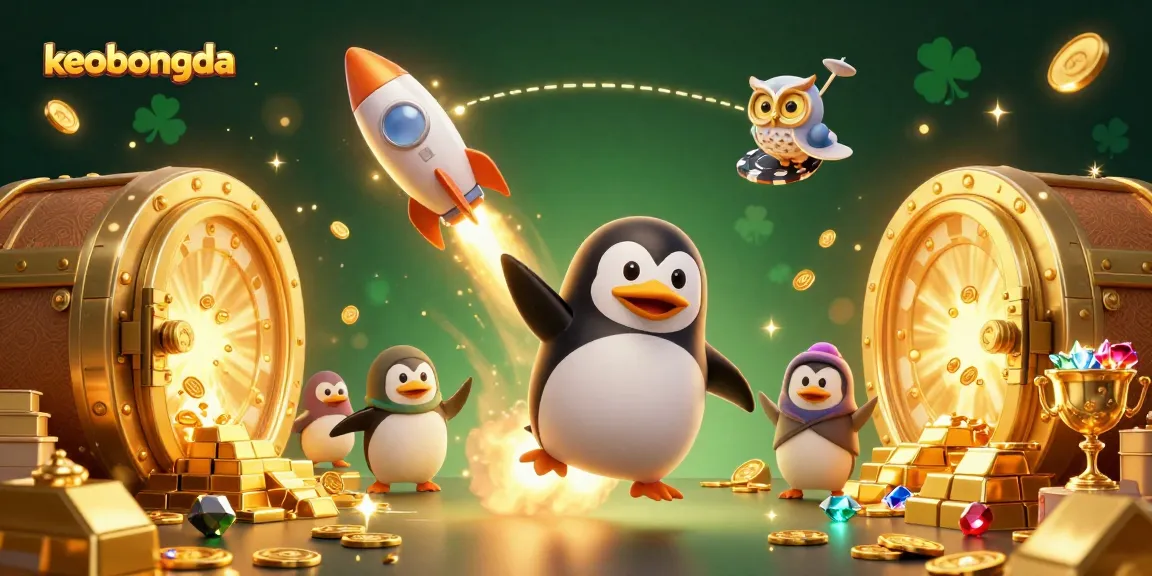 Engage in keobongda's thrilling space casino adventure with golden penguins and treasure.