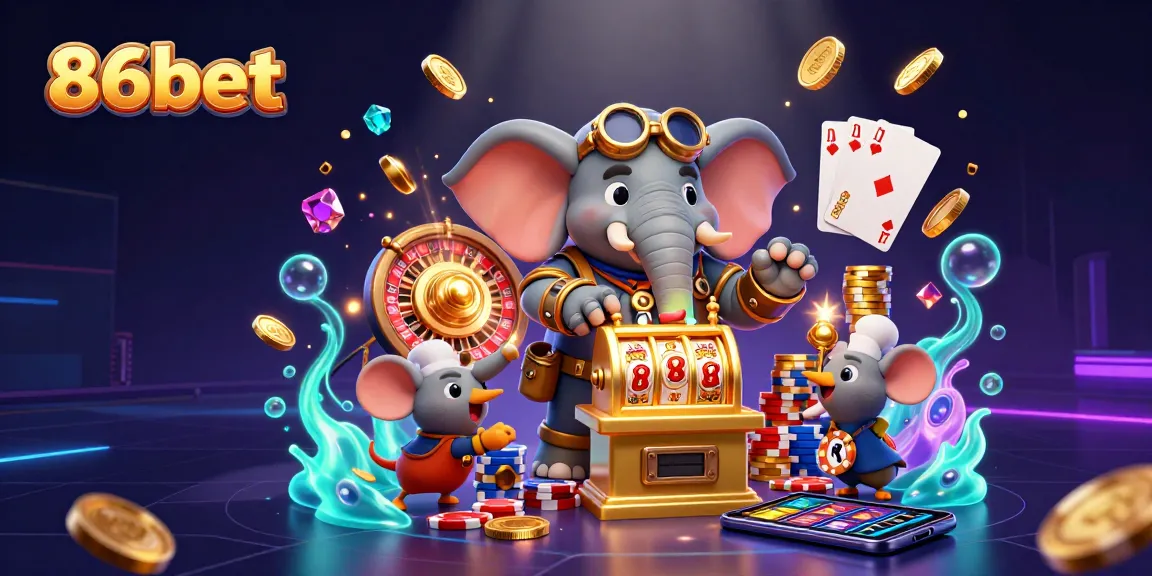 Engage with thrilling 86bet gaming experience through a steampunk-themed slot machine illustration.