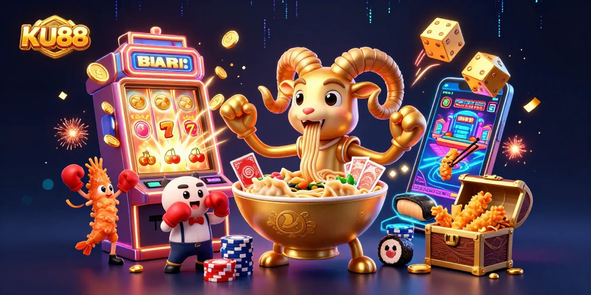 Win big with KU88 at this vibrant casino scene bursting with action and excitement.