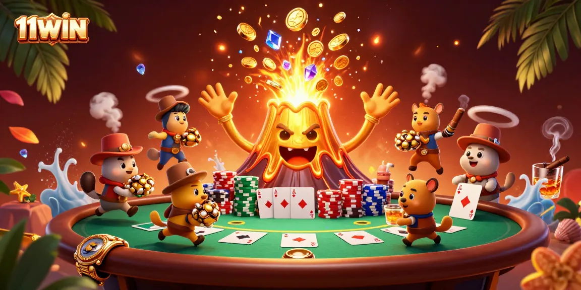 Experience the excitement of winning with 11WIN in a vibrant casino scene filled with golden treasures.