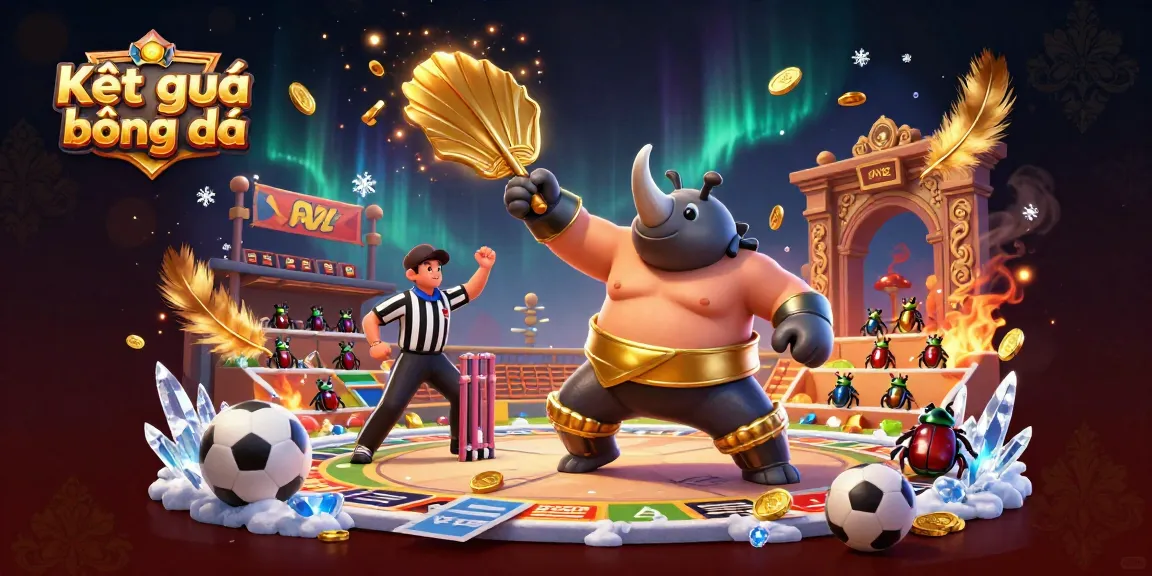 Experience Kết quả bóng đá in a vibrant sports betting arena with lively characters and dynamic elements.