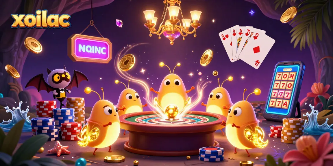 Experience thrilling games on xoilac with vibrant glowworms lighting up a magical casino scene.