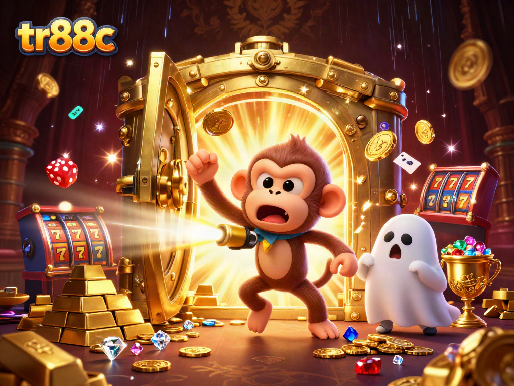 tr88c reveals treasures in a haunted casino with a ghost-hunter puppy and golden elements.