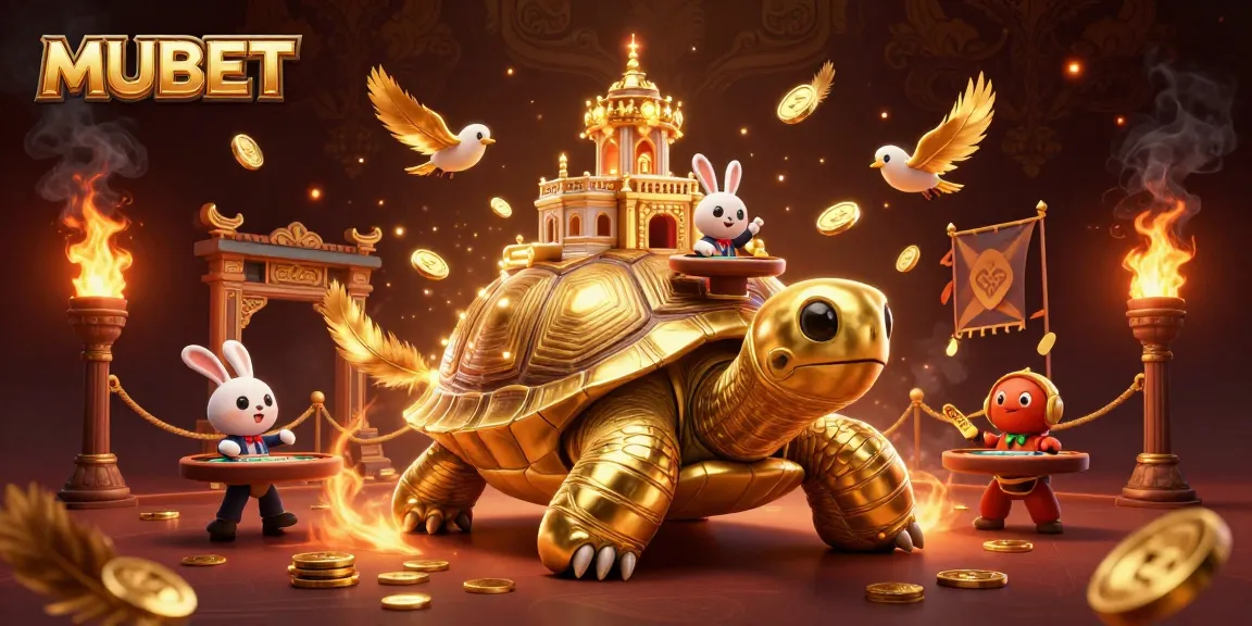 MUBET showcases an ultra-detailed 3D casino scene with vibrant characters and enchanting golden elements.