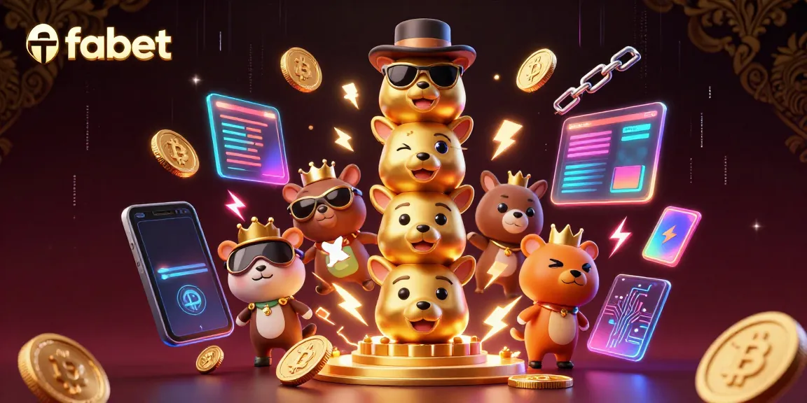 Engage in the vibrant world of fabet with a dynamic 3D casino illustration showcasing thriving game and crypto elements.