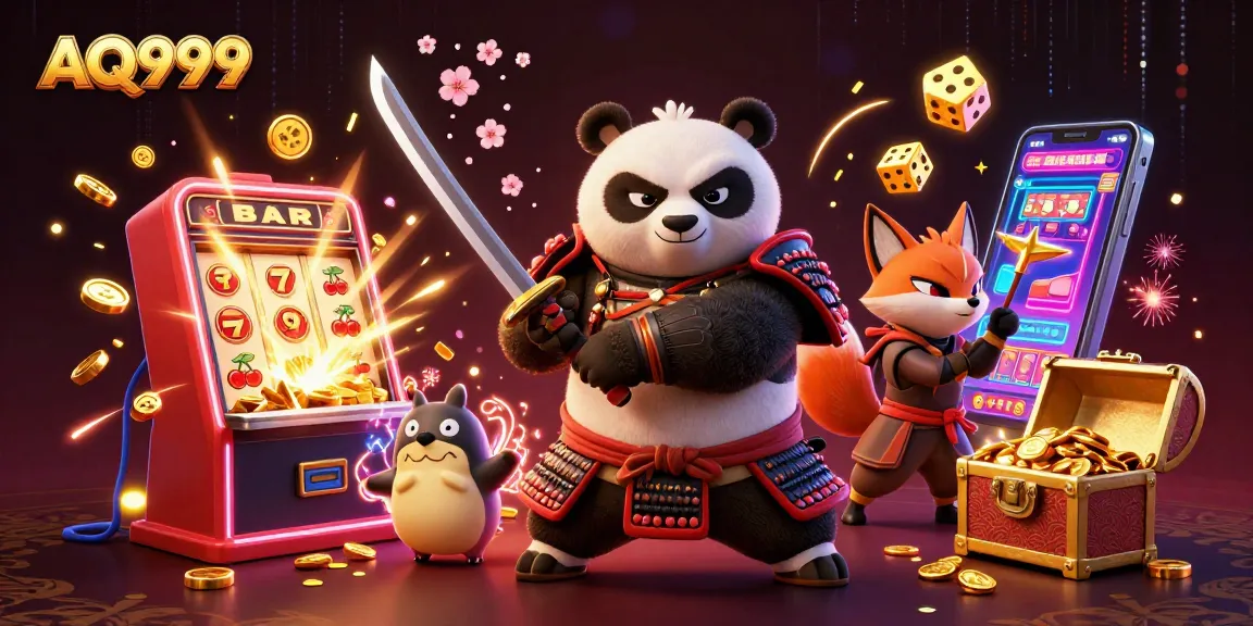 AQ999 players spin to win with vibrant slot machines, samurai panda, and magical energy moments.