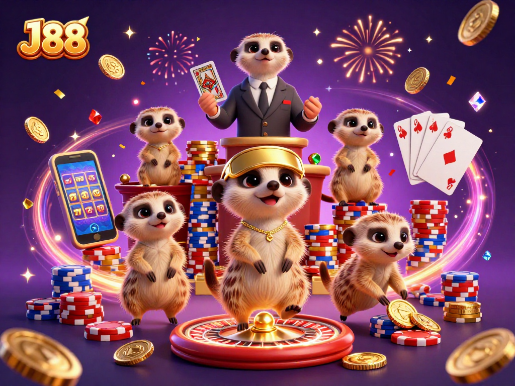 Experience J88 casino action with meerkats managing thrilling games and sparkling prizes, inviting players to join the fun.