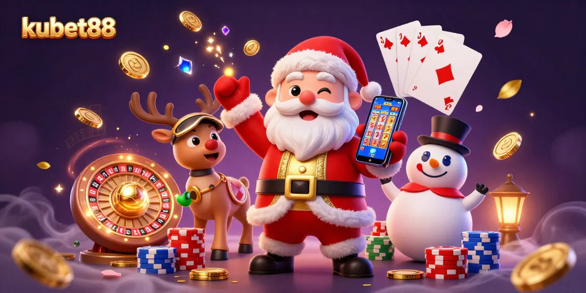 Experience kubet88 excitement with Santa in a casino, celebrating jackpot slots and festive wins.
