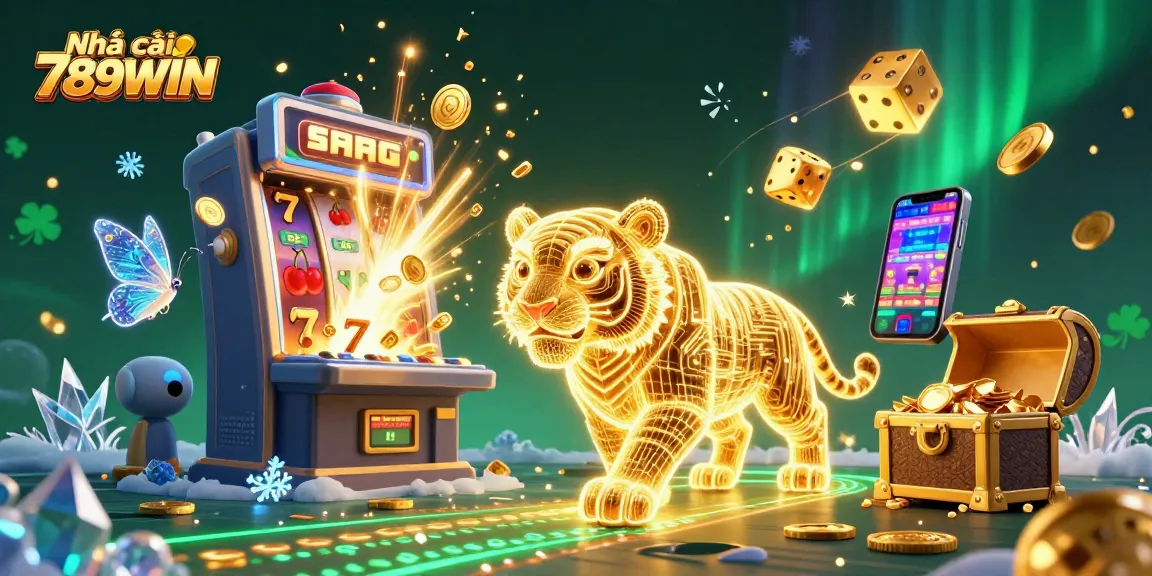 Experience thrilling gaming at Nhà cái 789WIN with vibrant slot machines, golden dice, and high-energy casino action.