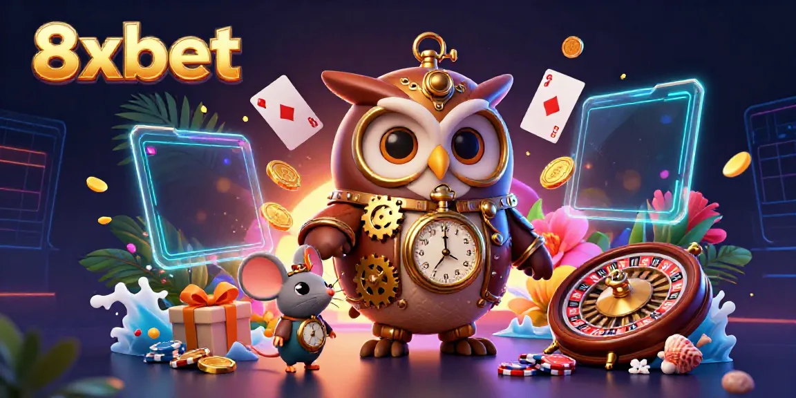 Spin the reels with 8xbet as a time-traveling owl navigates a steampunk casino universe.