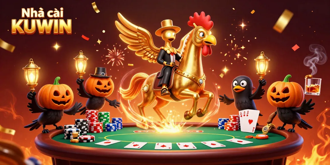 Engaging in thrilling games at Nhà cái KUWIN with vibrant casino scenes and dynamic characters.