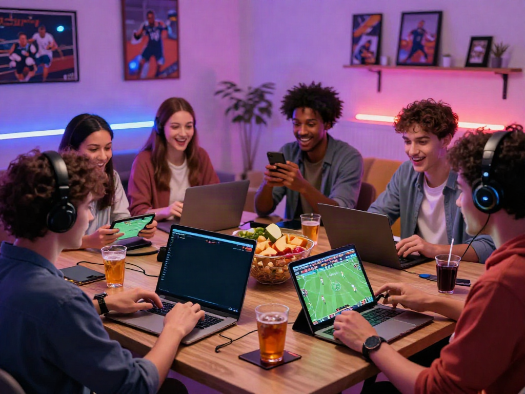 Immerse in the exciting world of sports betting at https://debet.gb.net/ with friends enjoying a lively gaming atmosphere.
