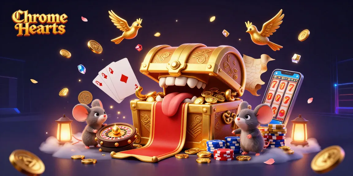 Spin to win with Chrome Hearts in a rich casino scene filled with golden treasures and sparkling gems.