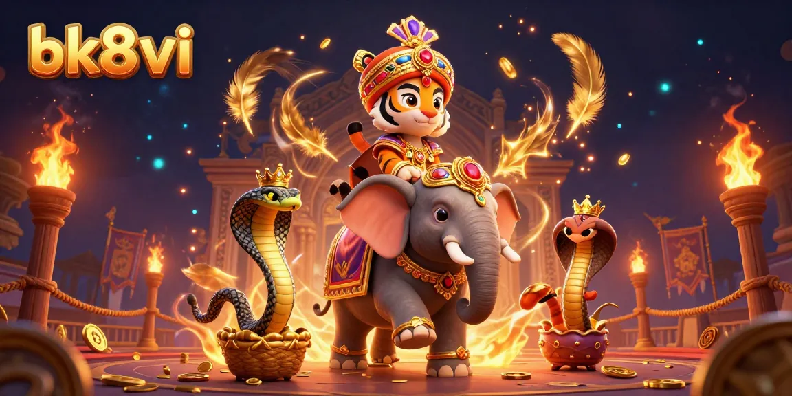 Engage in thrilling games at bk8vi's vibrant casino with animated characters and rich, enchanting elements.