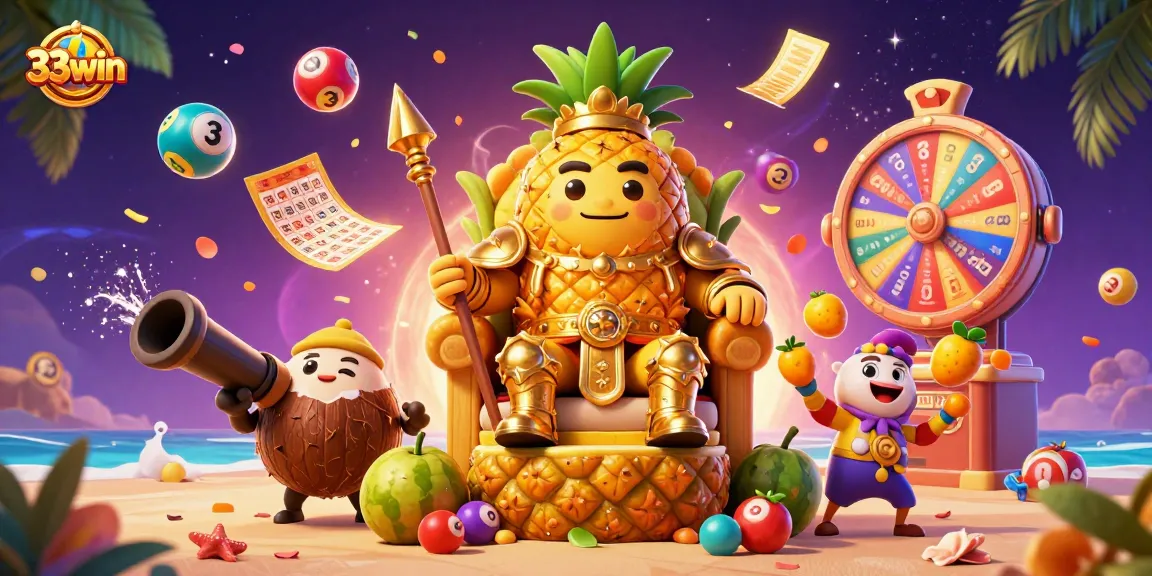 Engage with the vibrant 33win casino scene featuring playful characters and dynamic lottery elements.