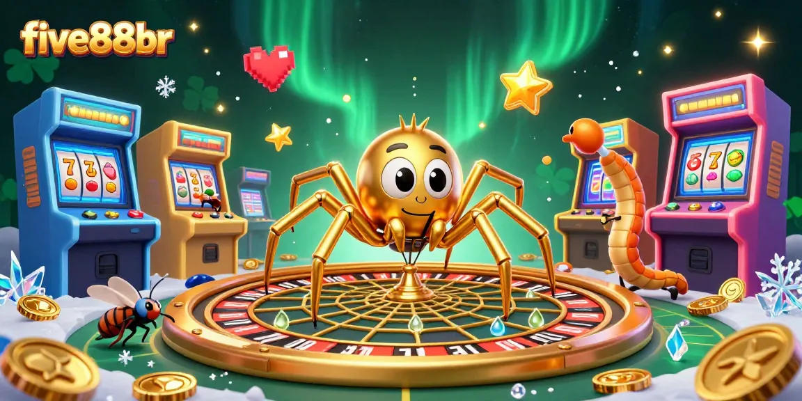 Experience the excitement of five88br with a golden spider and croupier in a vibrant casino scene.