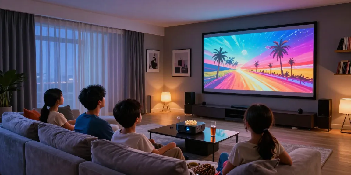 Enjoying movie night with the best projector 2026 in a cozy setting.