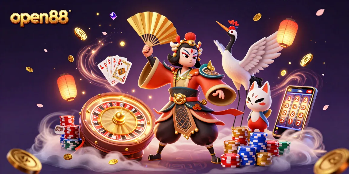 Experience thrilling fun at open88 with a kabuki warrior and lucky casino elements.