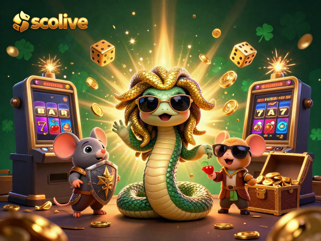 Socolive offers an exciting gambling experience with cute cartoon characters enjoying a vibrant slot machine scene.