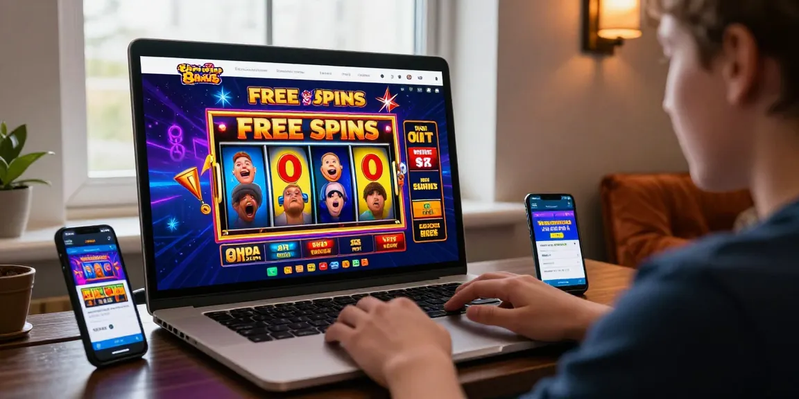 Player enjoying free spins on registration UK in a vibrant online casino environment.