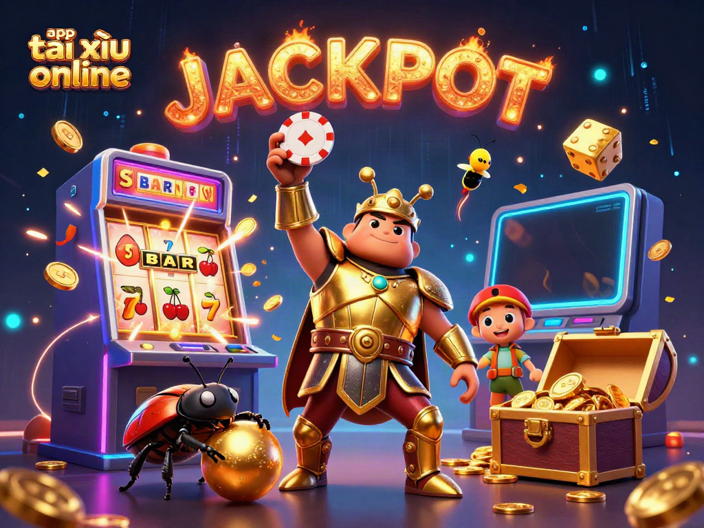 Celebrate your wins with app tài xỉu online, showcasing vibrant casino elements and cartoon characters.