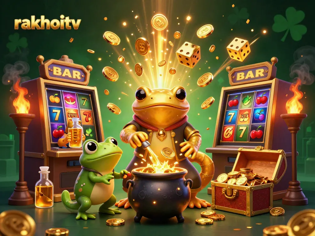 Experience high-stakes excitement at rakhoitv with a dynamic illustration of fortune and fun in gambling.