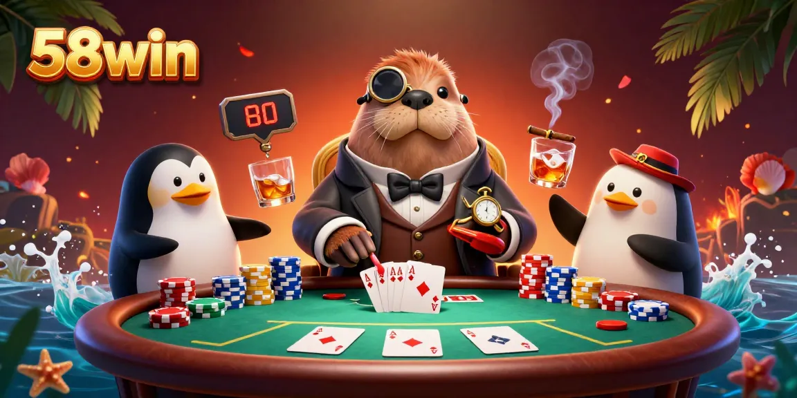 Experience high-stakes poker action at 58win with vibrant characters in a captivating underwater scene.