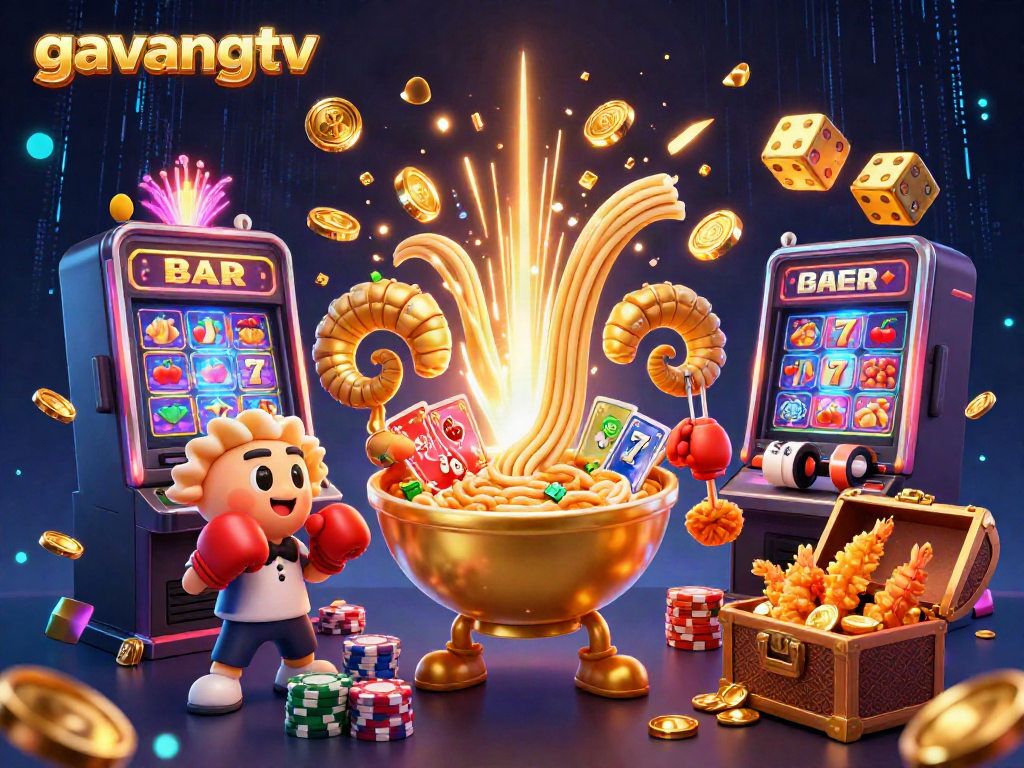 Experience thrilling gameplay with GavangTV's dynamic casino-themed cartoon scene, showcasing fun characters and vibrant visuals.