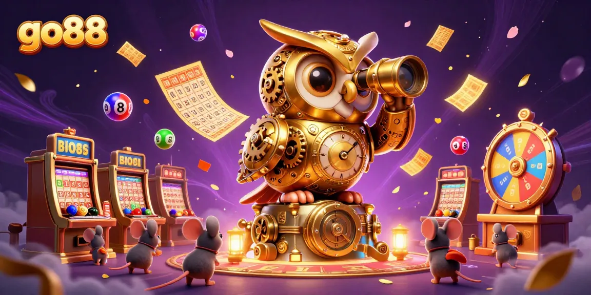 Experience the thrill of go88 with vibrant slot machines, dynamic lottery balls, and festive casino elements.