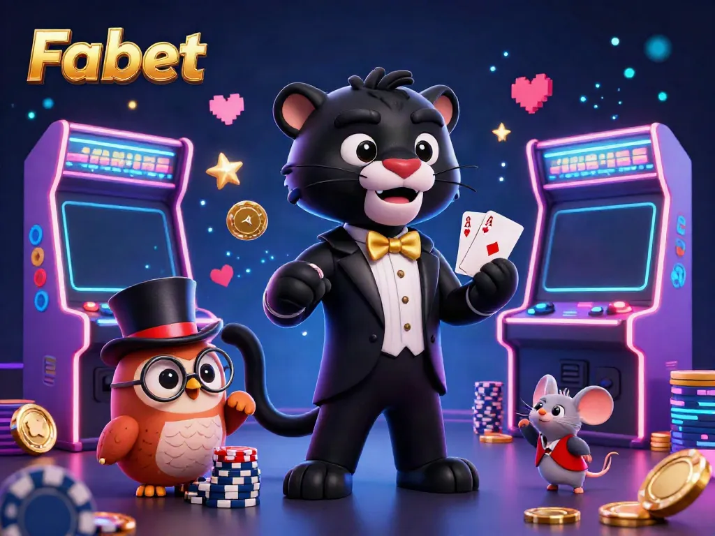 Fabet enhances your gaming with a stylish panther dealing cards amidst vibrant casino elements.