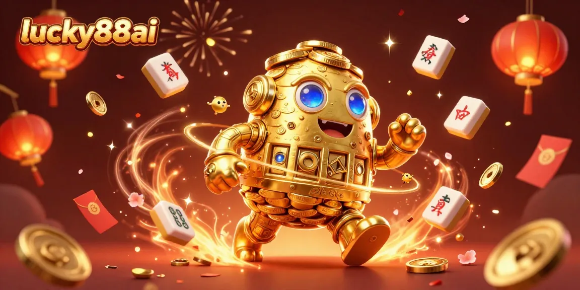 Experience vibrant excitement with lucky88ai as a majestic golem of gold coins spins through a dynamic casino scene.