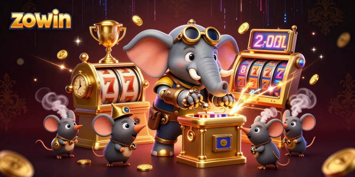 Zowin enhances your gaming experience by spinning the golden slot machine in a dynamic casino atmosphere.