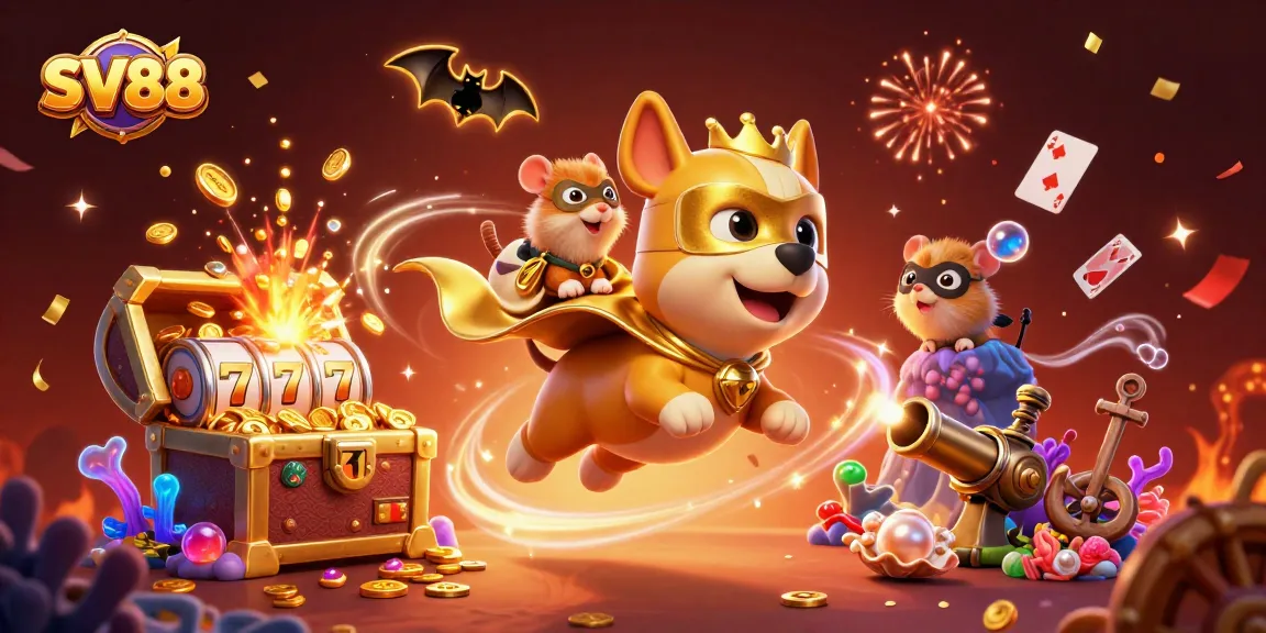 SV88 cartoon superheroes promoting exciting moments in online slots with gold coins.