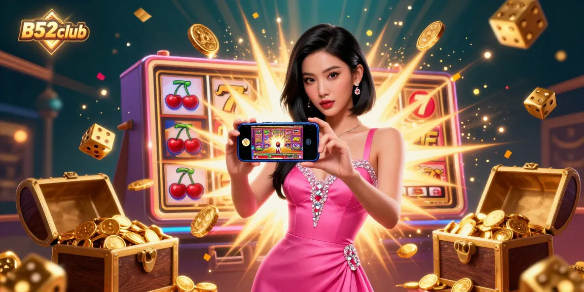 Play live dealer games at B52club with photorealistic casino elements and jackpot excitement in a vibrant 3D illustration