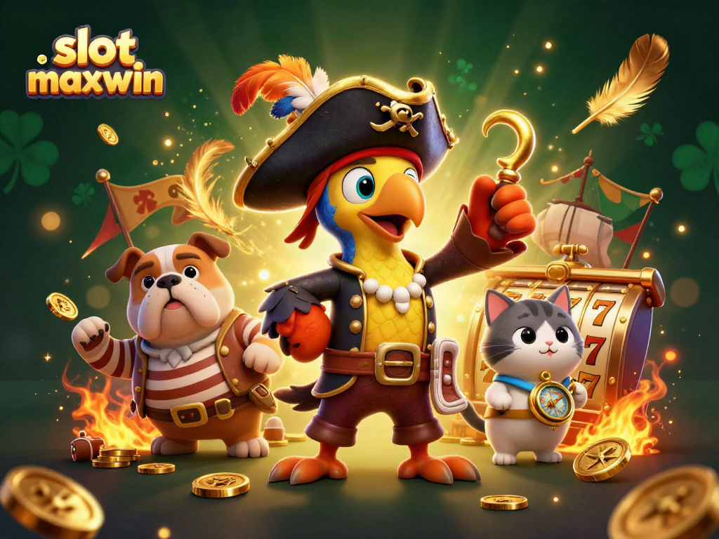 Engage in thrilling action with slot maxwin as a pirate captain directs gameplay in a vibrant casino scene.