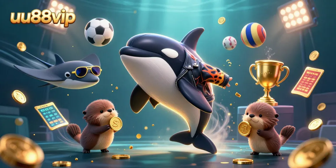 Win big with uu88vip in this vibrant underwater casino scene filled with dynamic sports elements and golden treasures.