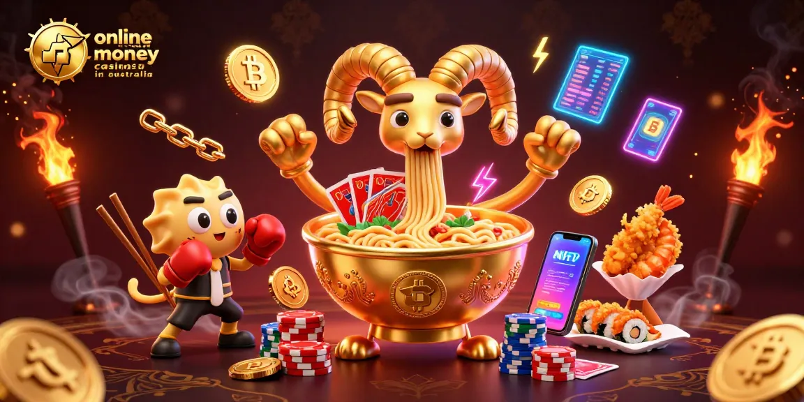 Win at online real money casinos in Australia with a vibrant 3D illustration of dynamic casino characters.