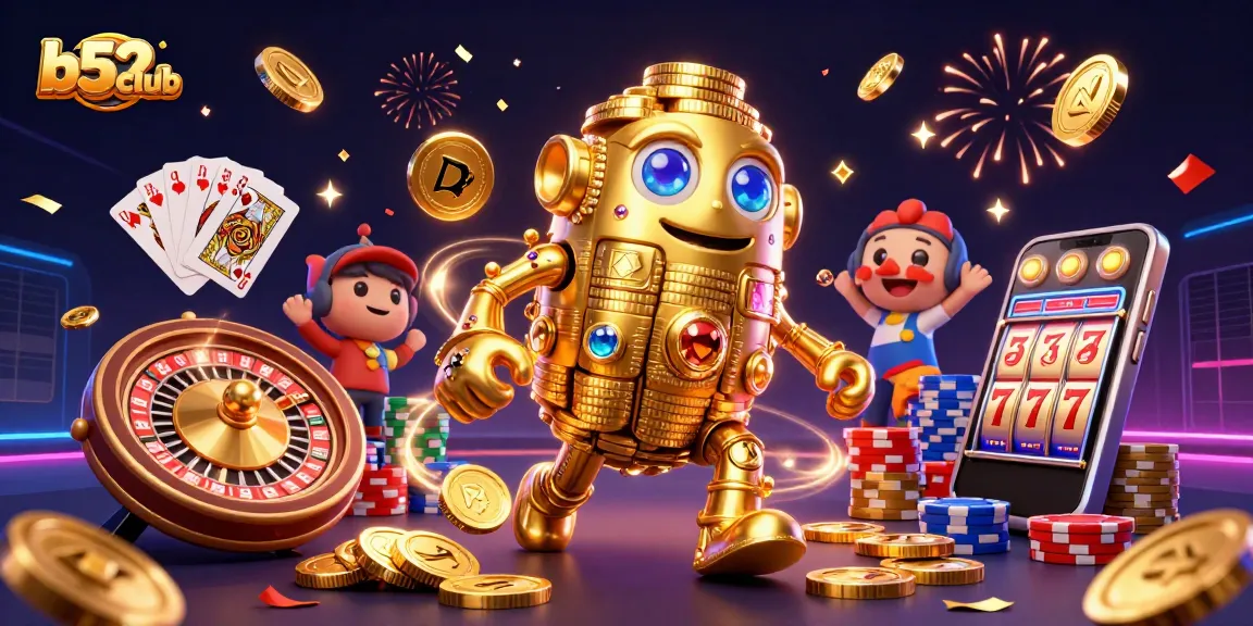 Experience thrilling gaming action at b52club with cascading coins, sparkling gems, and vibrant game elements.