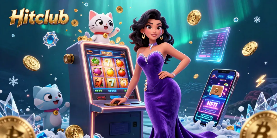 Hitclub slots scene featuring a glamorous woman and a lucky cat celebrating a jackpot win.