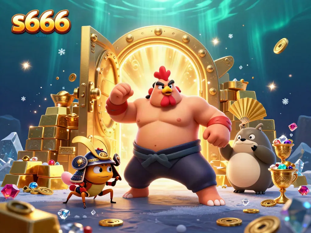 Engage in thrilling gameplay with s666 featuring vibrant casino characters and treasure in this lively 3D scene.