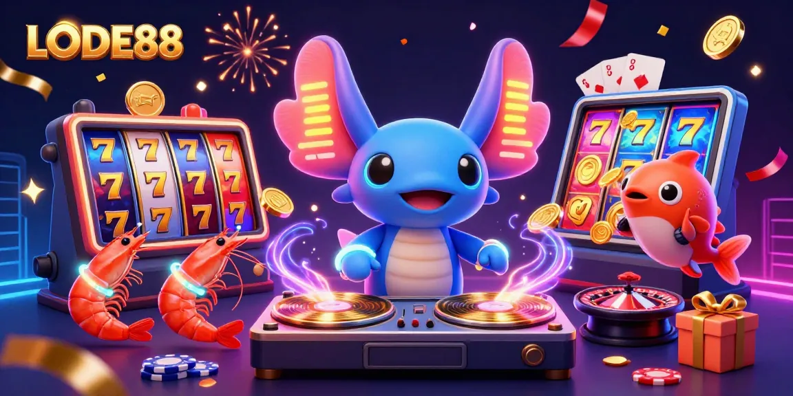 Engage in thrilling gameplay at LODE88 with a vibrant 3D illustration showcasing the excitement of online slots.
