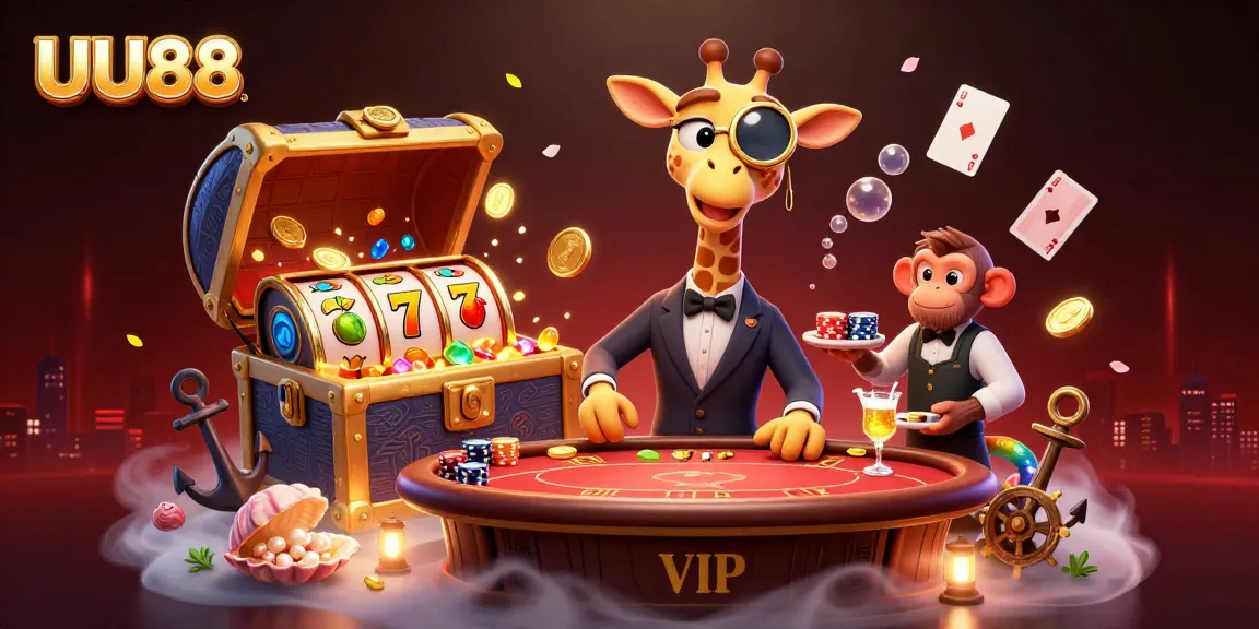 Experience thrilling gameplay at UU88 with a high-roller giraffe, poker, and colorful slot games.