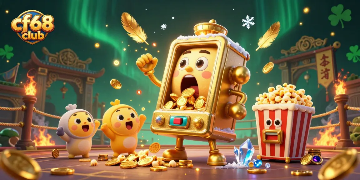 Experience a jackpot celebration at cf68 club with golden slot machines and vibrant casino elements.