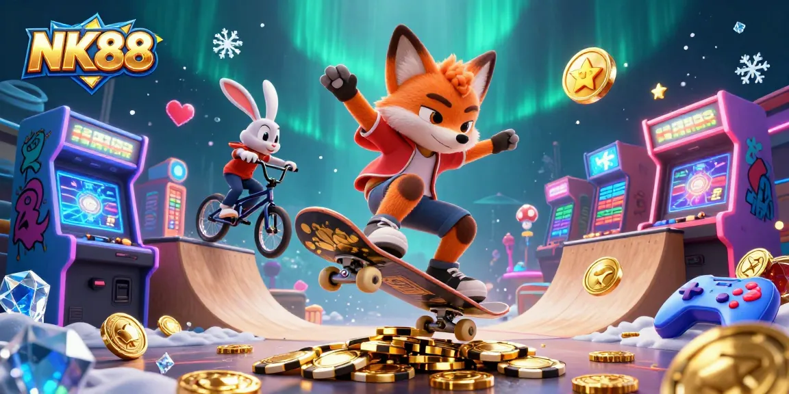 Engaging NK88 online casino scene with vibrant characters and gaming elements.