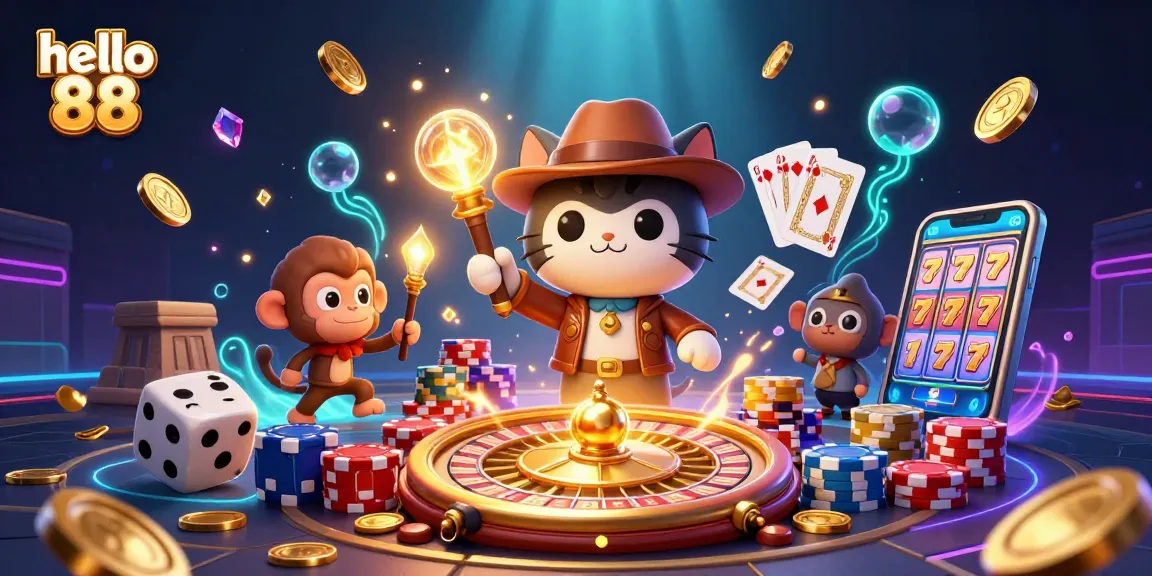 Experience thrilling gameplay at hello 88 with a treasure-hunting cat archaeologist in a vibrant casino setting.