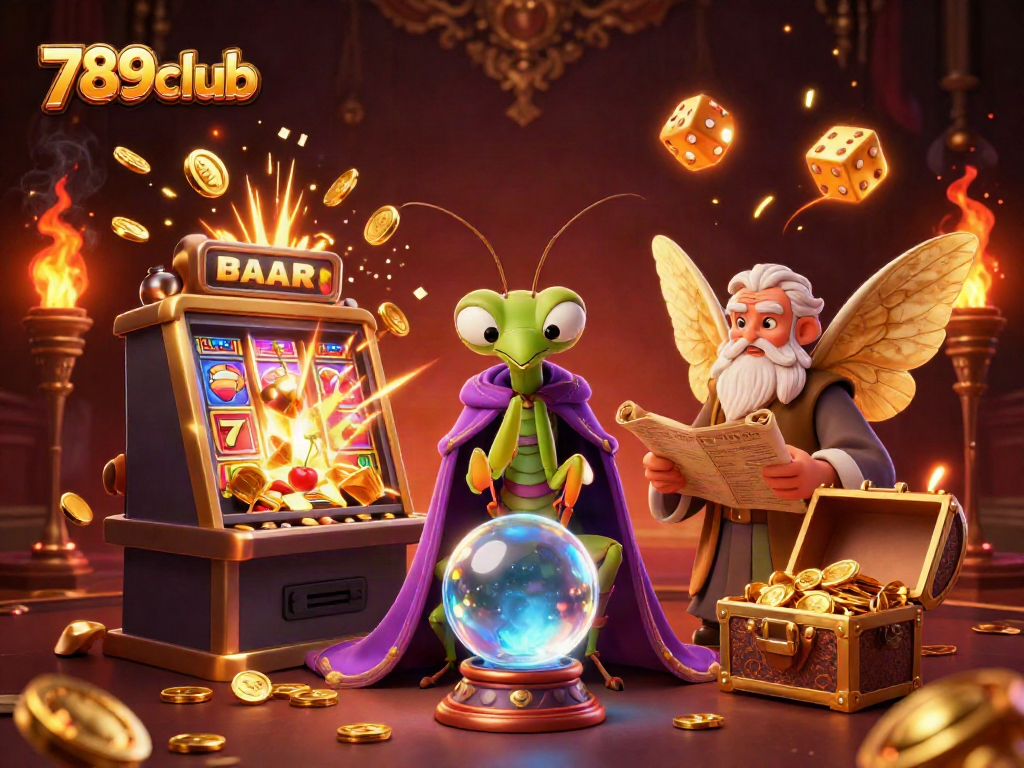 Experience thrilling action at 789club with cartoon fortune teller and slot elements.