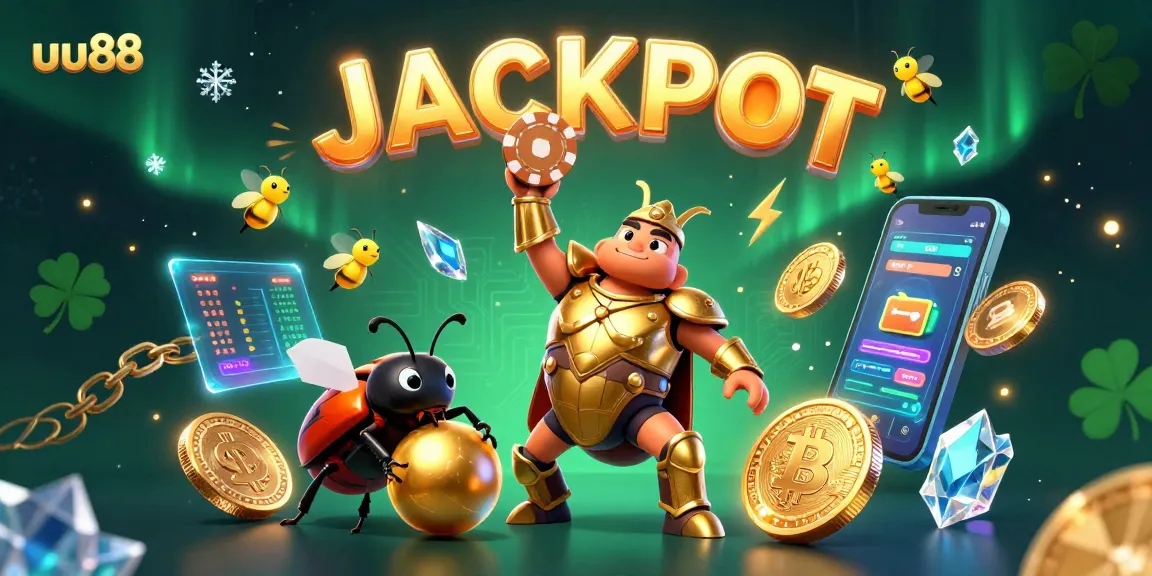Experience the excitement of uu88 with a victorious beetle and vibrant casino elements in a dynamic scene.