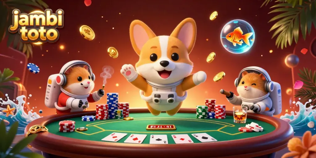 Experience jambi toto excitement with a corgi astronaut and casino elements floating in space.