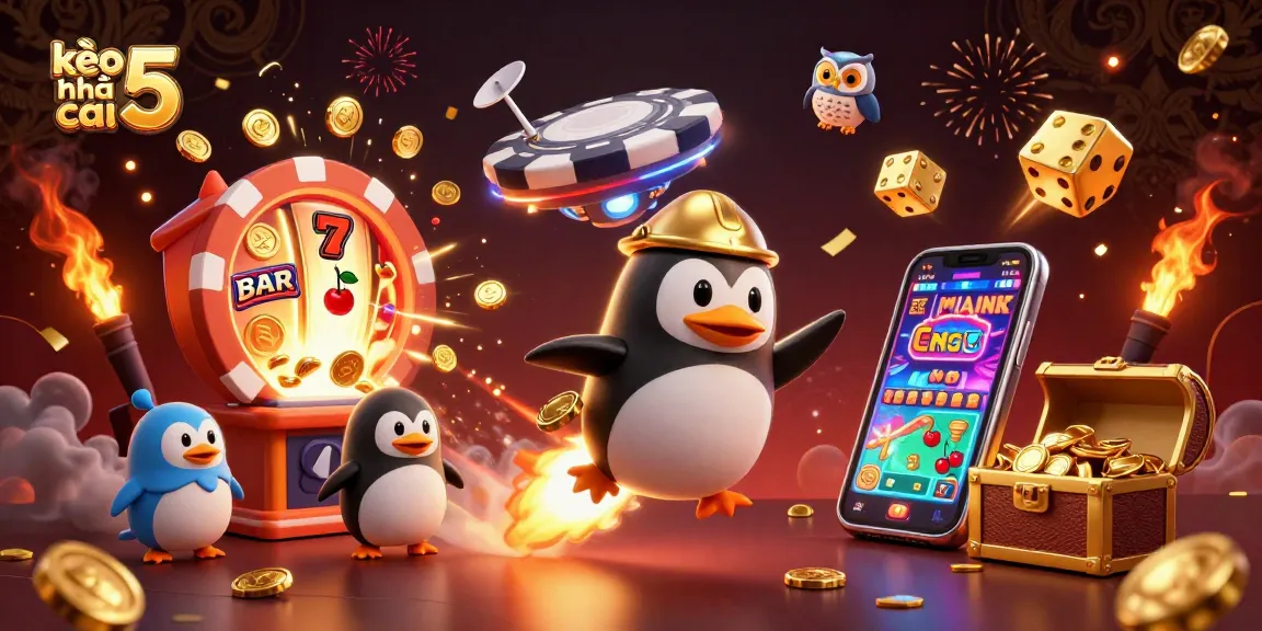 Experience thrilling action with kèo nhà cái 5 as the golden penguin soars through a casino wonderland.