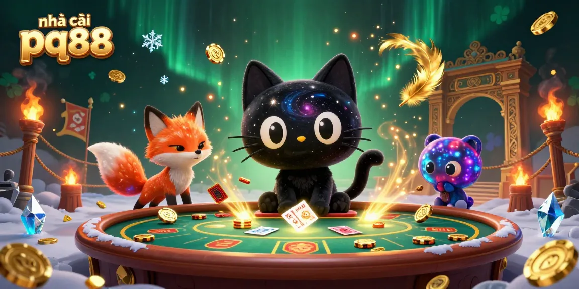 Engage with nhà cái pq88 at a vibrant cosmic casino filled with golden chips and cards.